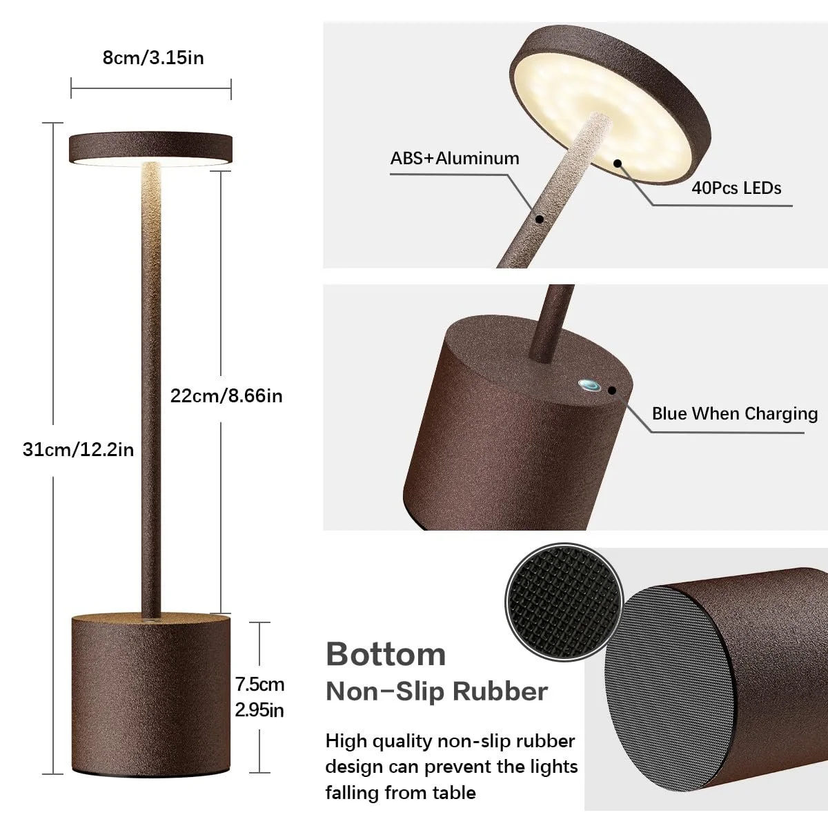 Настільна лампа LED 5000 mAh Бездротова Акумуляторна USB з регулюванням яскравості 3 режими кольору, фото №6