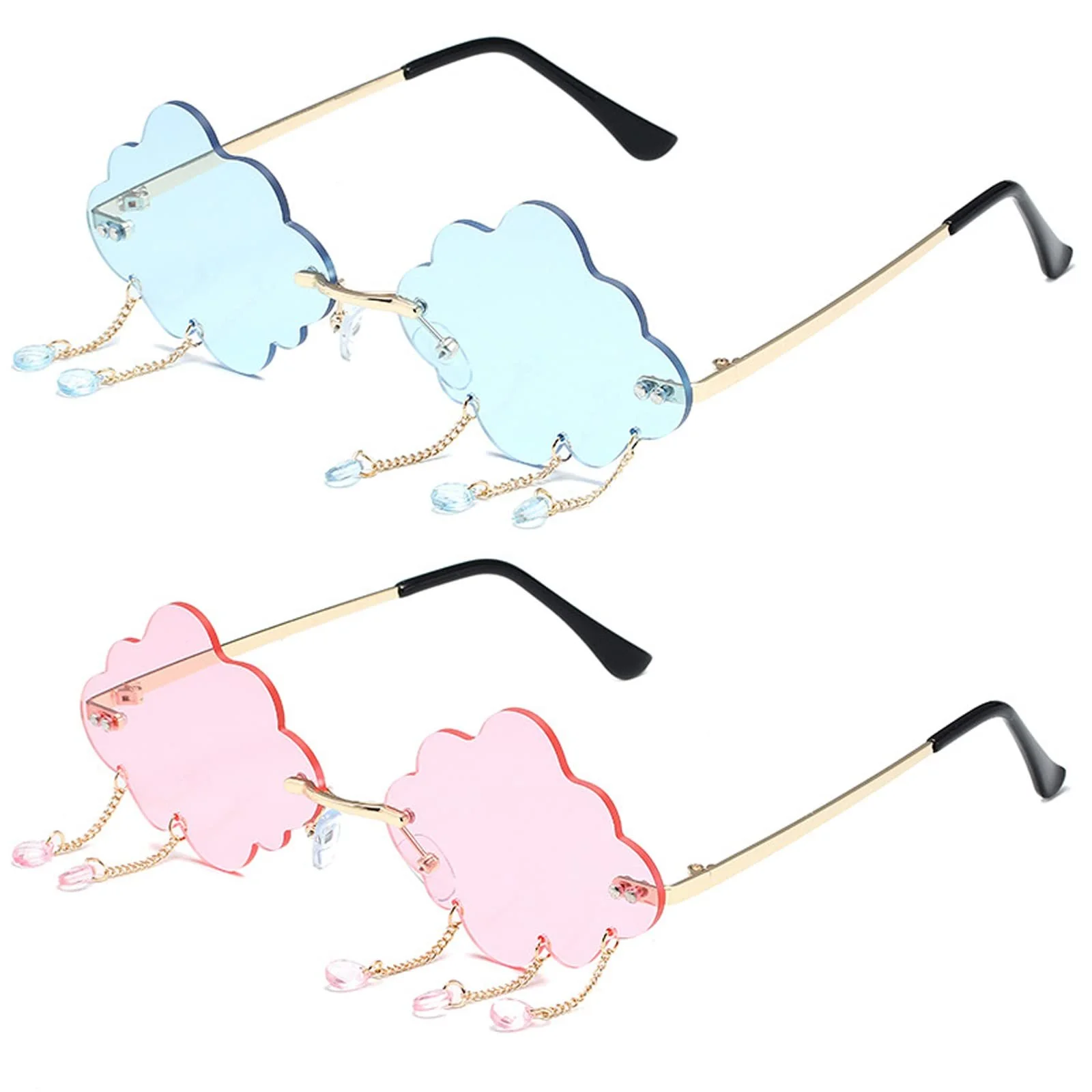 Сонцезахисні Окуляри CTForest Cloud, нерегулярні, безободкові, сині, рожеві, 2 шт, фото №1