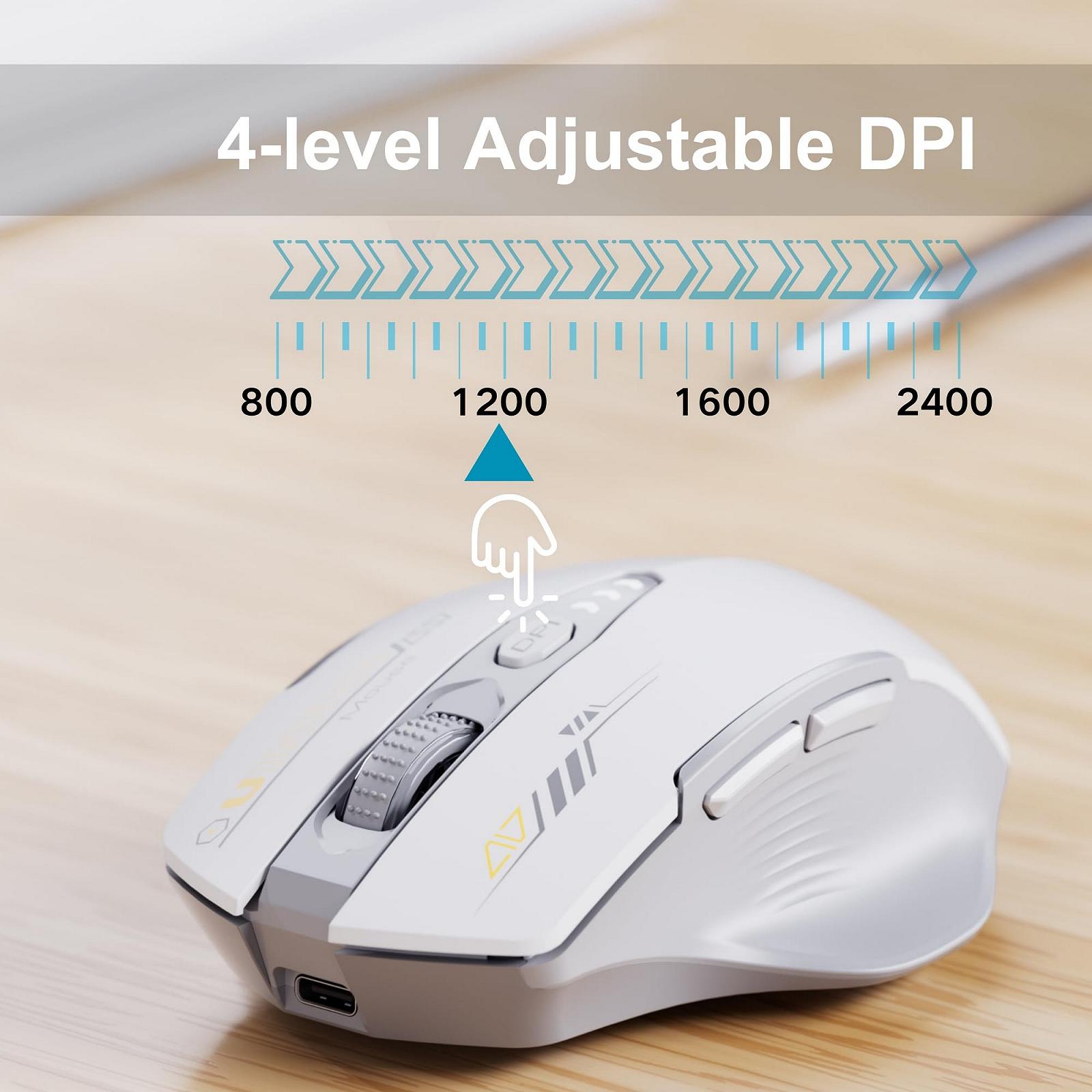 Мышь Uineer Беспроводная Tri Mode (BT 5.0/4.0 + 2.4G Hz) Перезаряжаемая Эргономичная 4 регулируемых DPI Серая и белая, фото №4