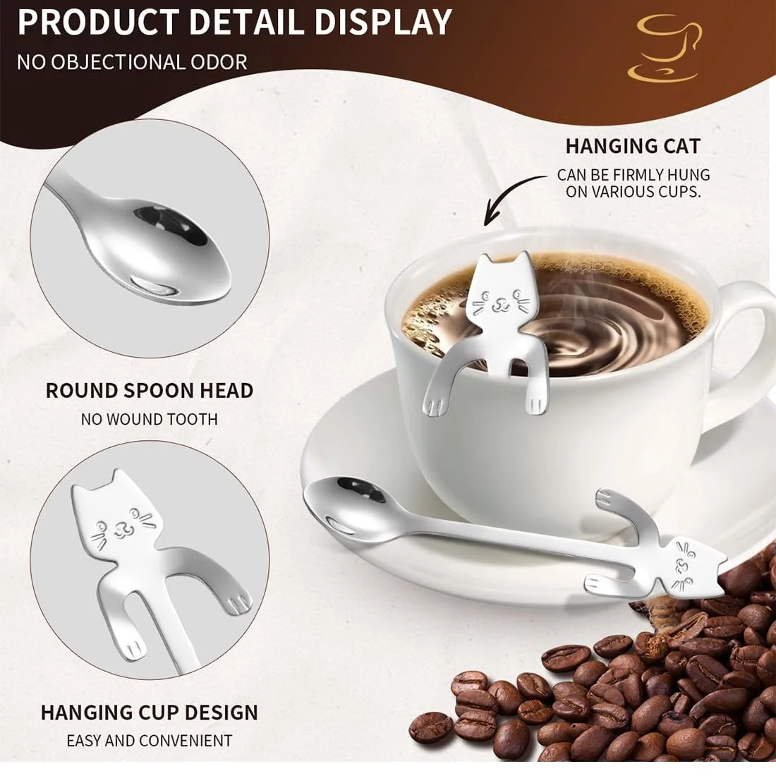 Ложка Кавова Котяча, набір 2 шт. Нержавіюча сталь, фото №3