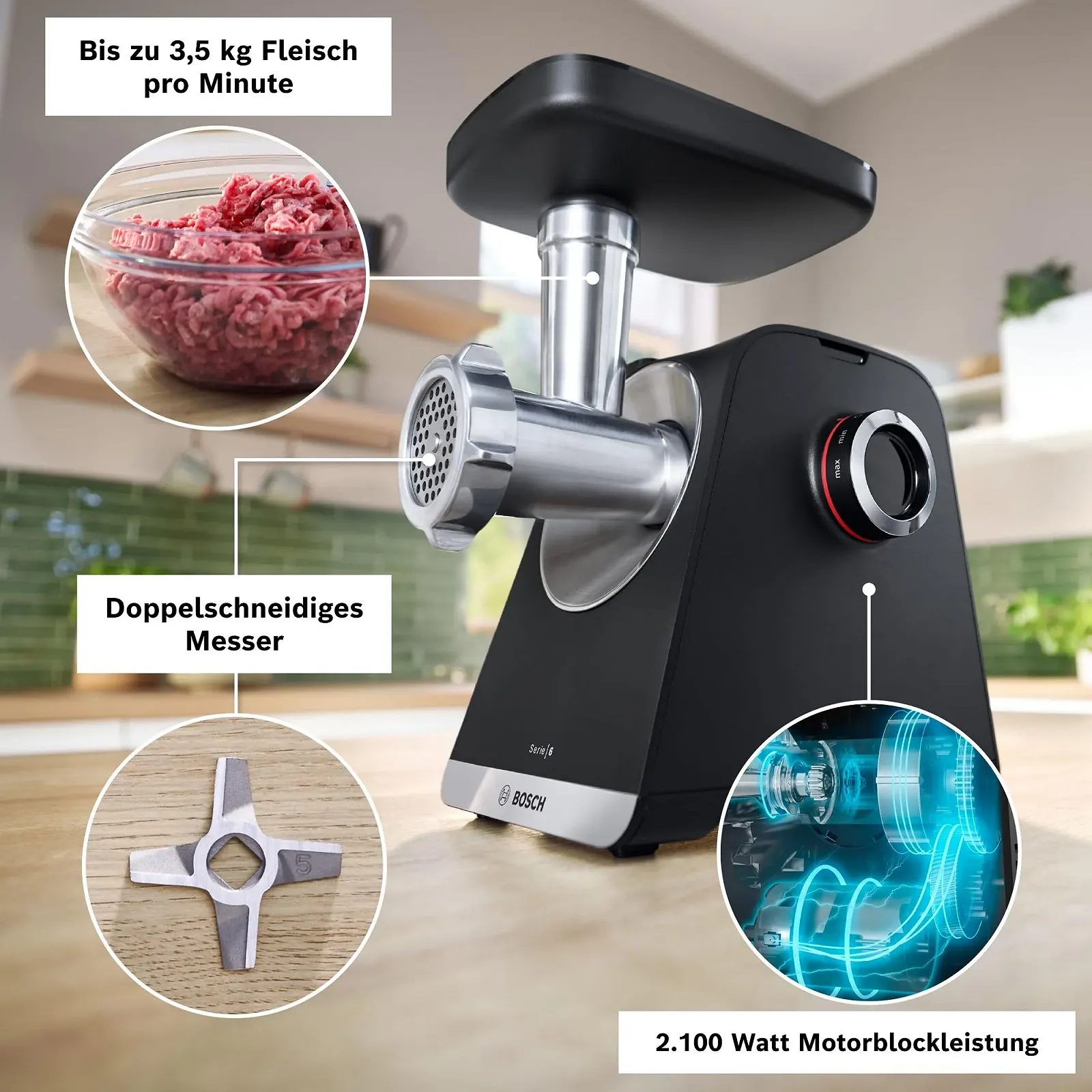 Мясорубка Bosch MultiPower MFWS650B Series 6 2100 Вт Black, фото №3 Мясорубка Bosch MultiPower MFWS650B Series 6 2100 Вт Black, фото №3