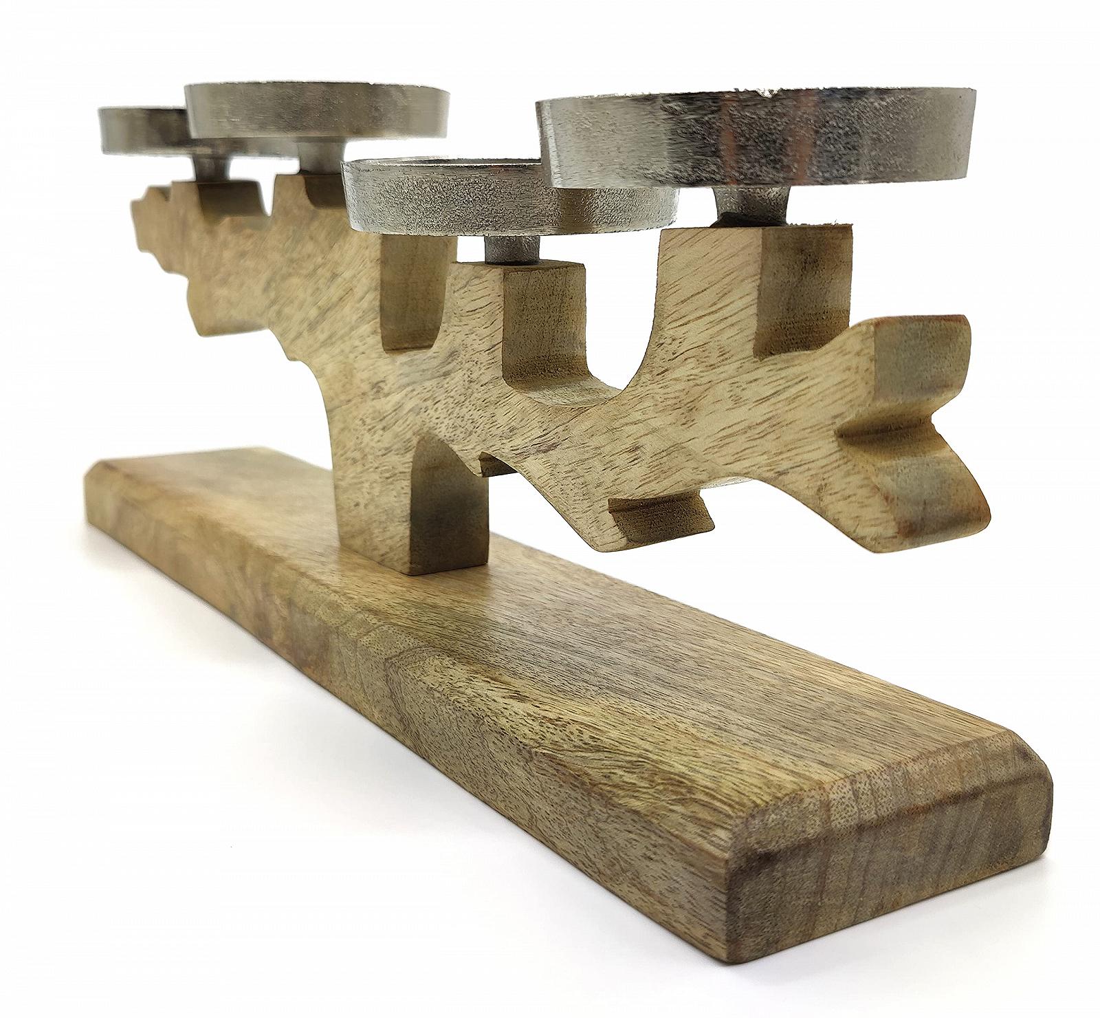 Підсвічник DARO DEKO Дерев'яний і металевий 16 x 41 см Коричневий Срібний, фото №3