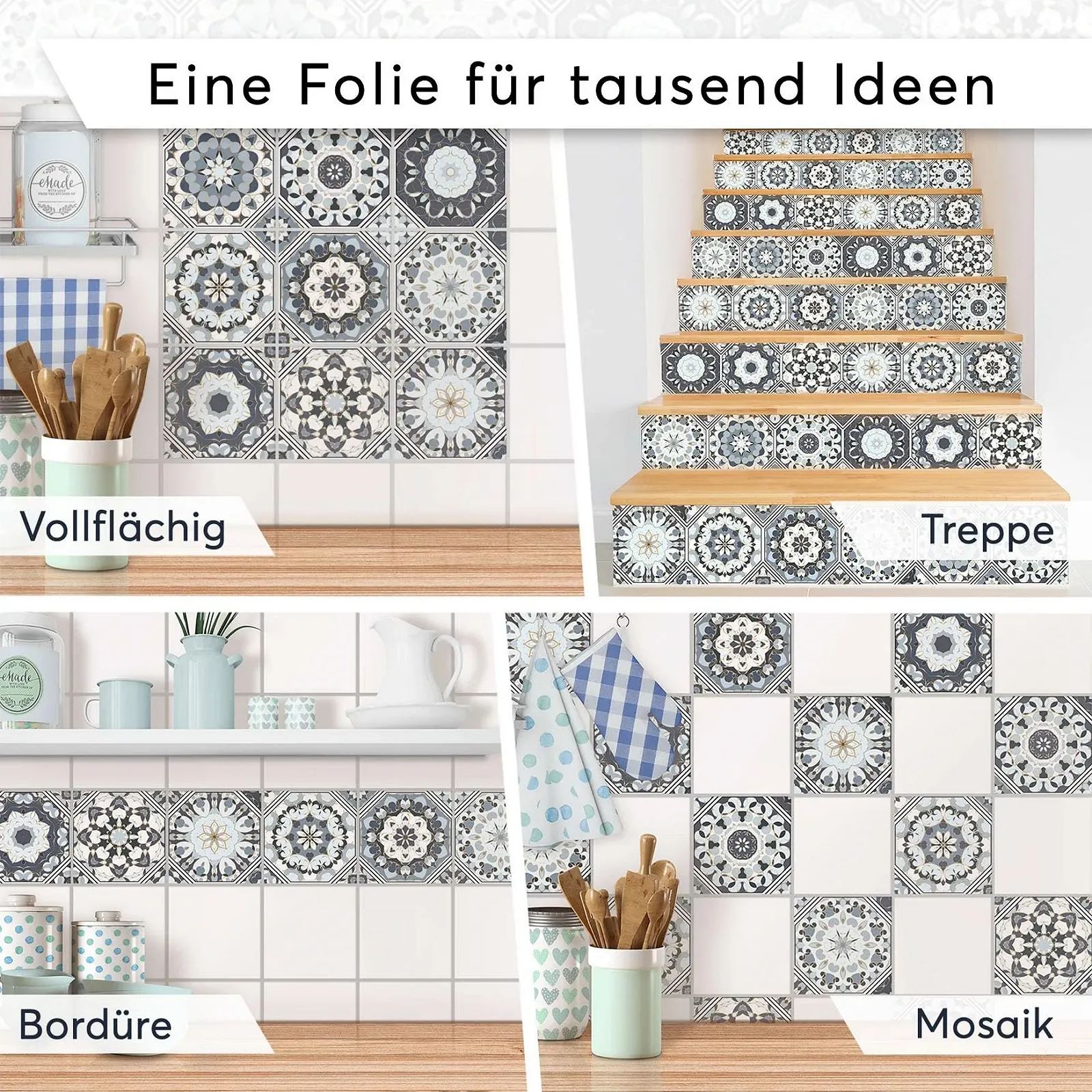 Наклейки на плитку Плівка для ванної та кухні Бірюзові орнаменти 9 шт. 10 x 10 см 54 елементи, фото №8