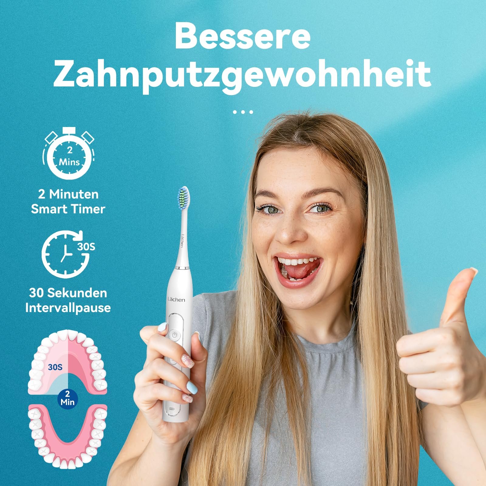 Електрична звукова зубна щітка Lächen RM-T8B Таймер 3 режими Білий, фото №4