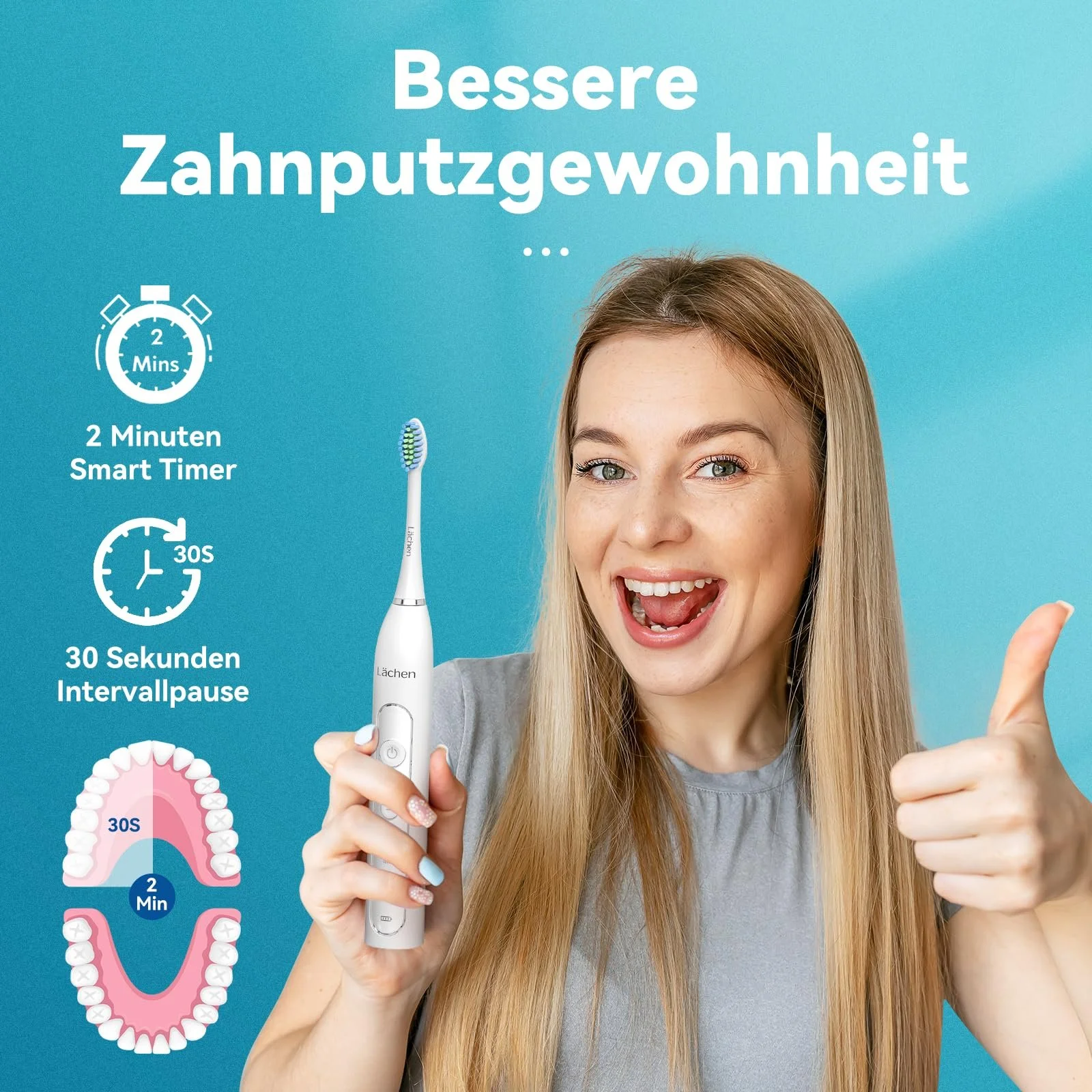Электрическая звуковая зубная щетка Lächen RM-T8B Таймер 3 режима Белый, фото №4