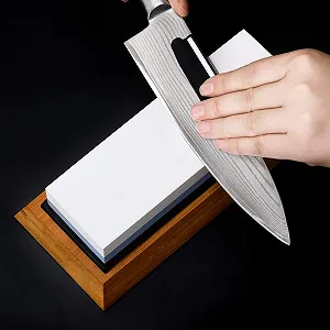 Набір точильних каменів 400-8000 з білого корунду з бамбуковою основою та направляючою кута заточування synthetic.ua - Фото 1