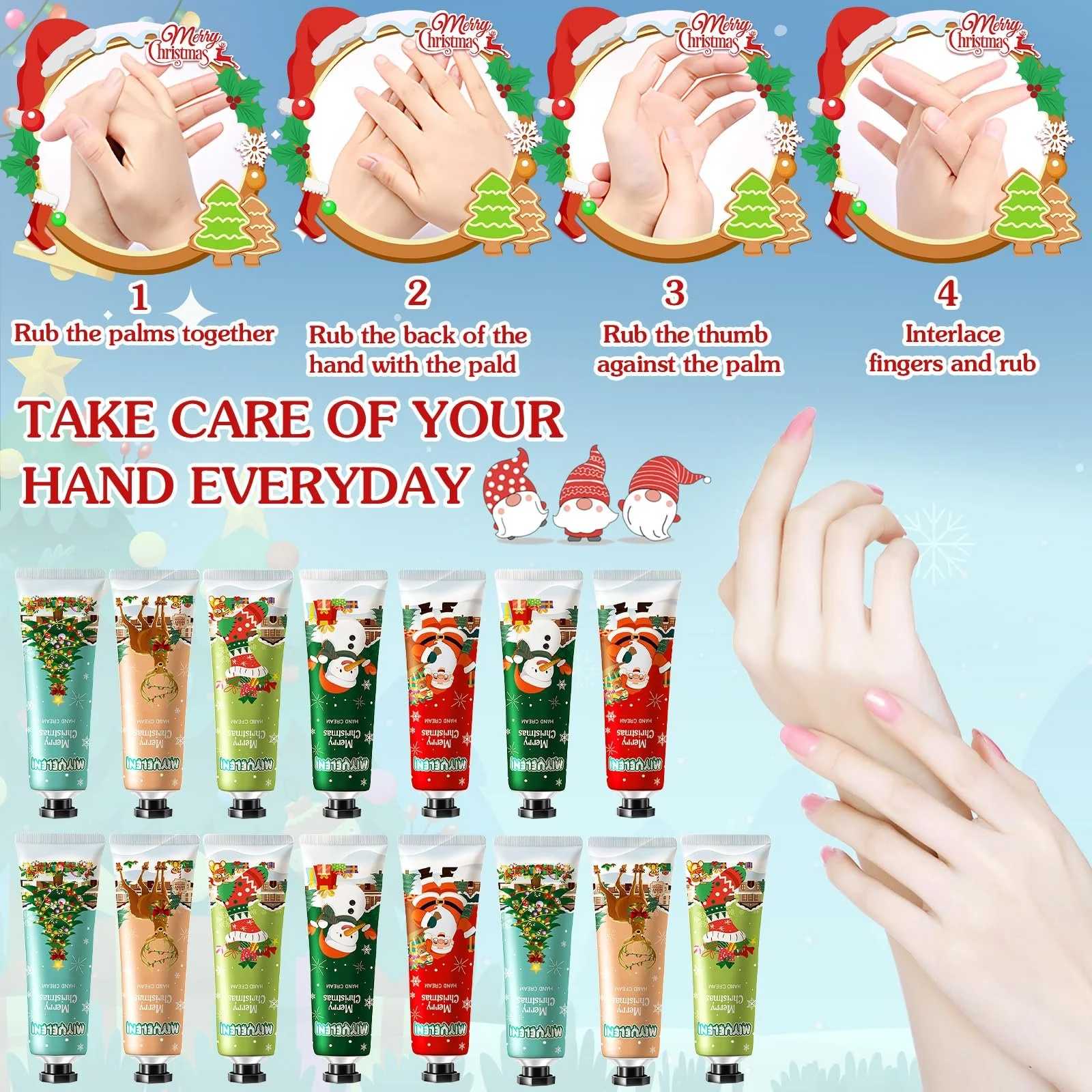 Набір міні-кремів для рук, 15 штук, Різдвяний, для потрісканих рук, фото №3
