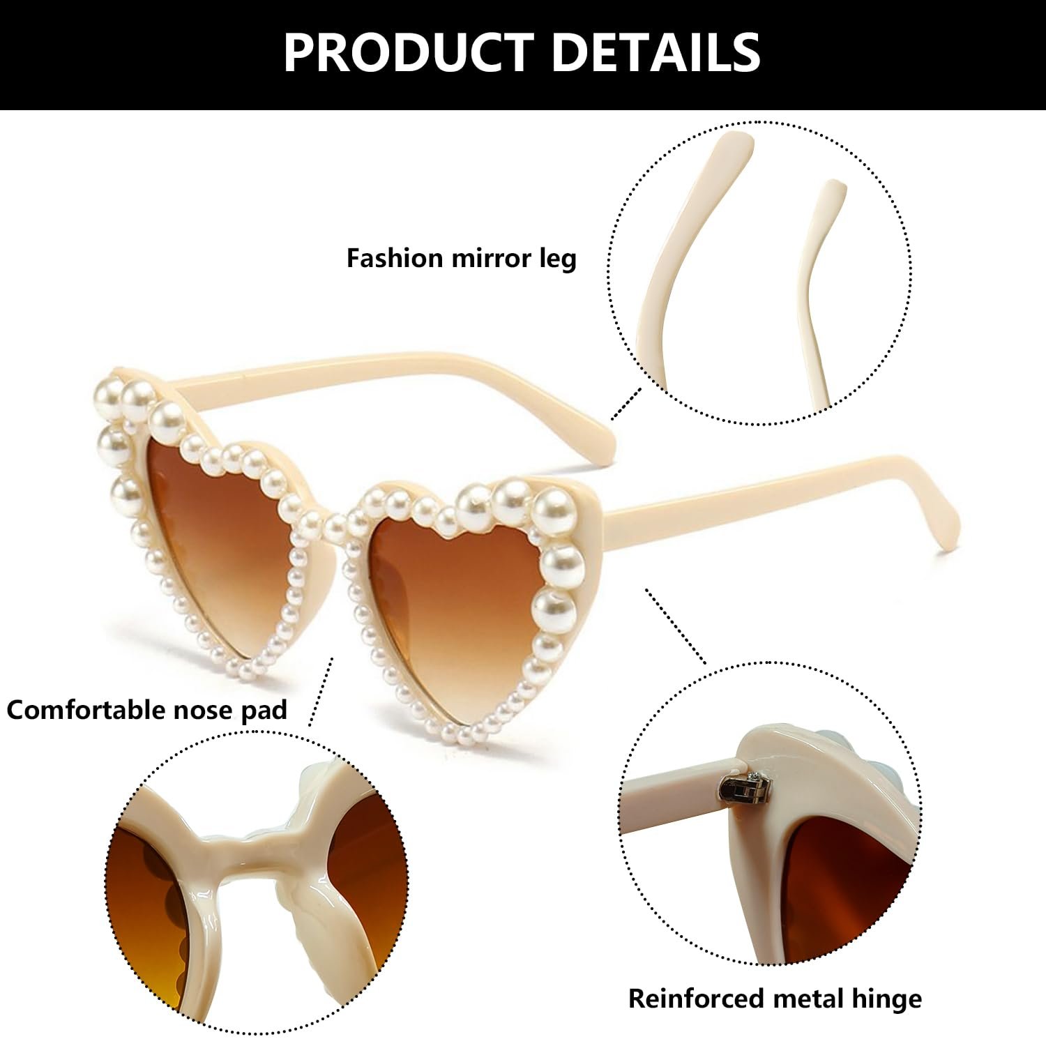 Сонцезахисні окуляри Серце JFAN Ретро з перлинною оправою UV400, фото №5