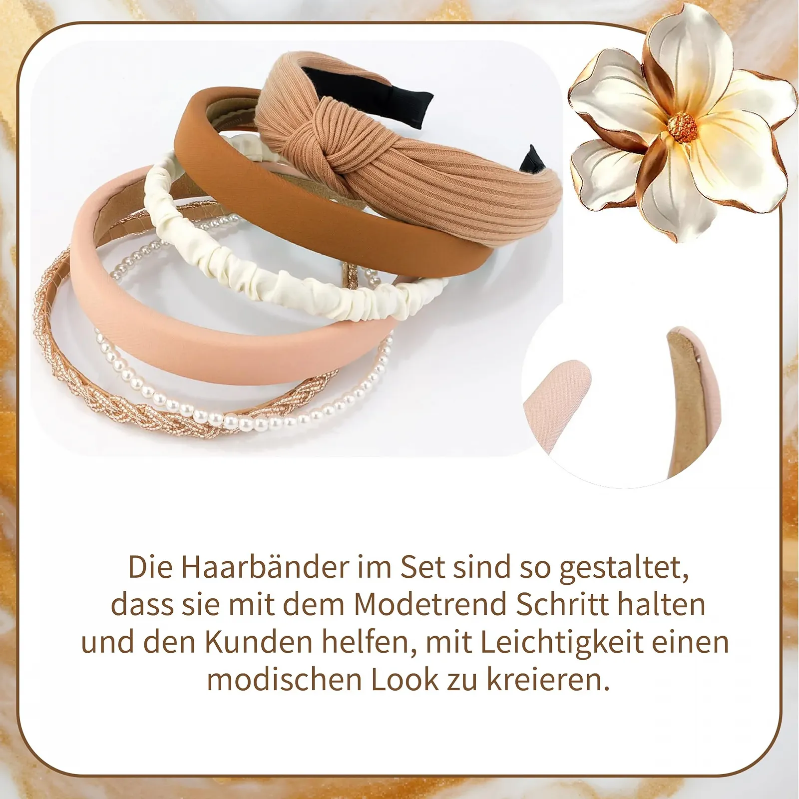 Набір із 7 жіночих обручів для волосся Brown з бісером, фото №3 Набір із 7 жіночих обручів для волосся Brown з бісером, фото №3