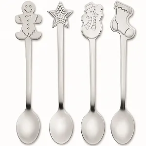 Набор чайных ложек из нержавеющей стали 4 шт Gingerbread Man Snowman Christmas Stocking and Christmas Star Christmas Xmas Advent - Фото 1