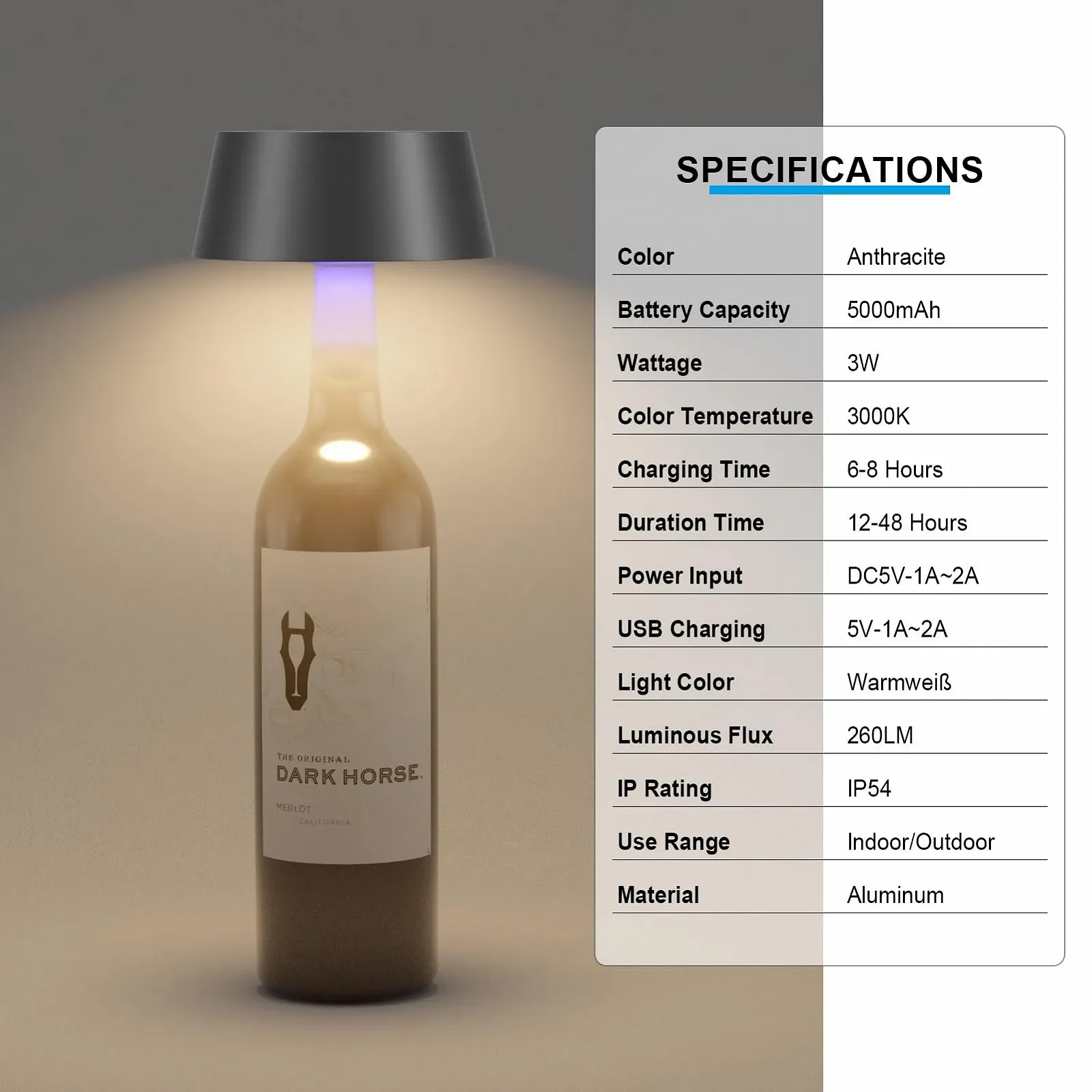 Настільна лампа Aipsun Dimmable LED Battery IP54 5000 mAh Metal Pack of 2 Anthracite, фото №5