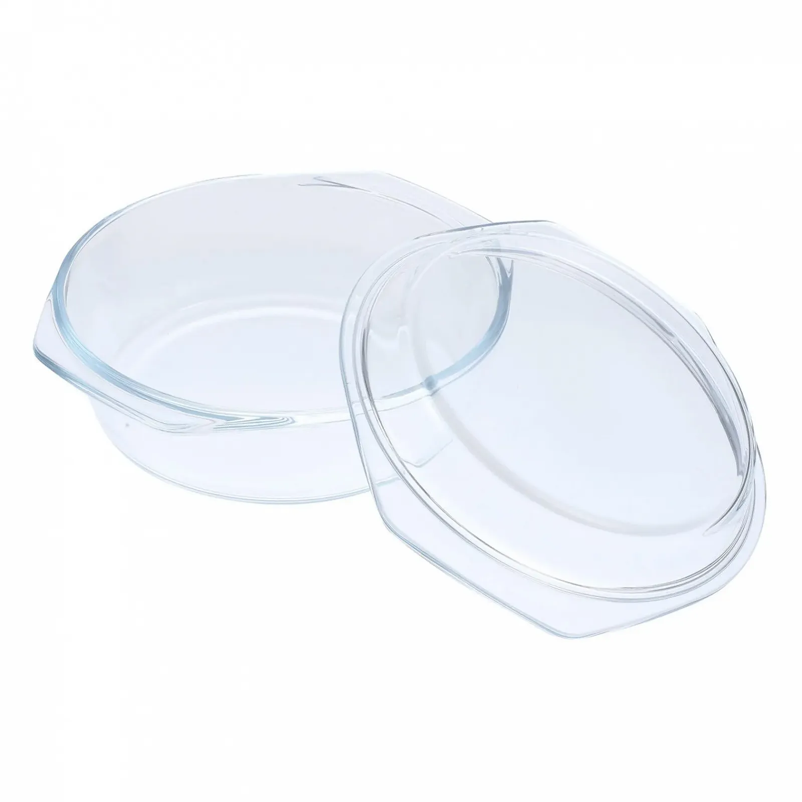 Форма для запікання Gatuida кругла скляна з кришкою термостійка для мікрохвильової печі та духовки, фото №1