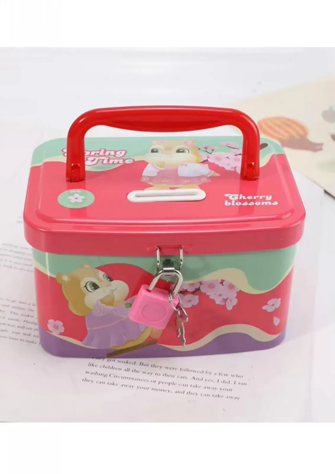 Скарбничка Metal Lunch Box Panda Bear Велика Червона Металева, фото №3