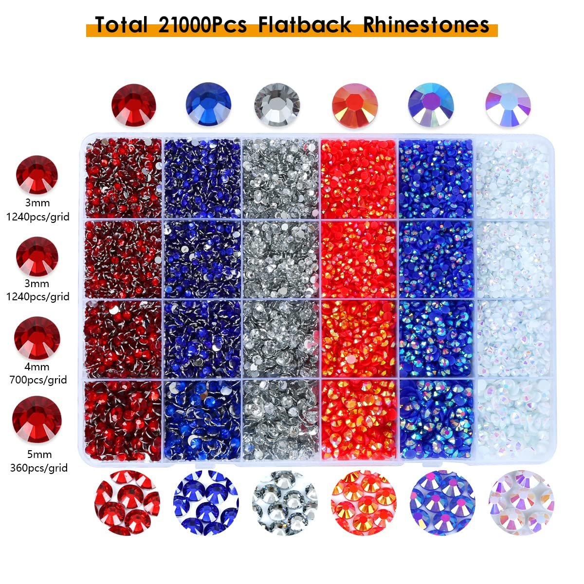 Стрази Плоскі Клейові Різнокольорові 3мм/4мм/5мм, 21000 шт., фото №3