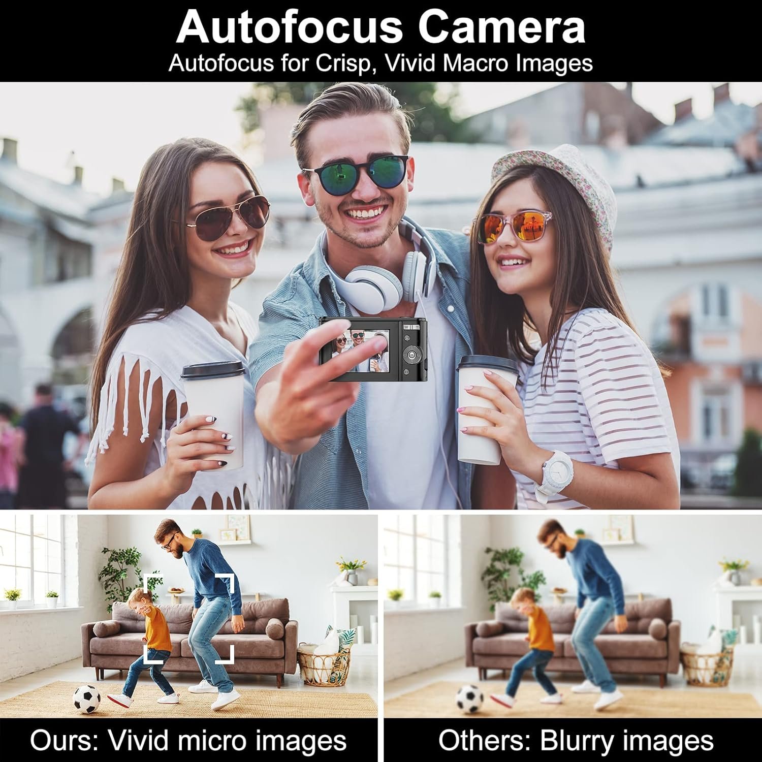 Фотоапарат KOASDVS Compact Autofocus 48Мп / CMOS / FHD 1080P 30fps / 16Х цифровий зум / Bluetooth / Чорний (B0B31N3VV2), фото №5
