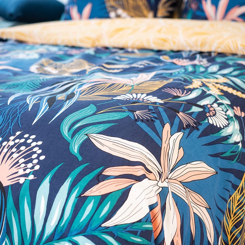 Підковдра CÔTE Deco Tropical Leaves 220 x 240 см + 2 наволочки 63 x 63 см, 100% м'яка бавовна, синій (240 x 220 см), фото №6