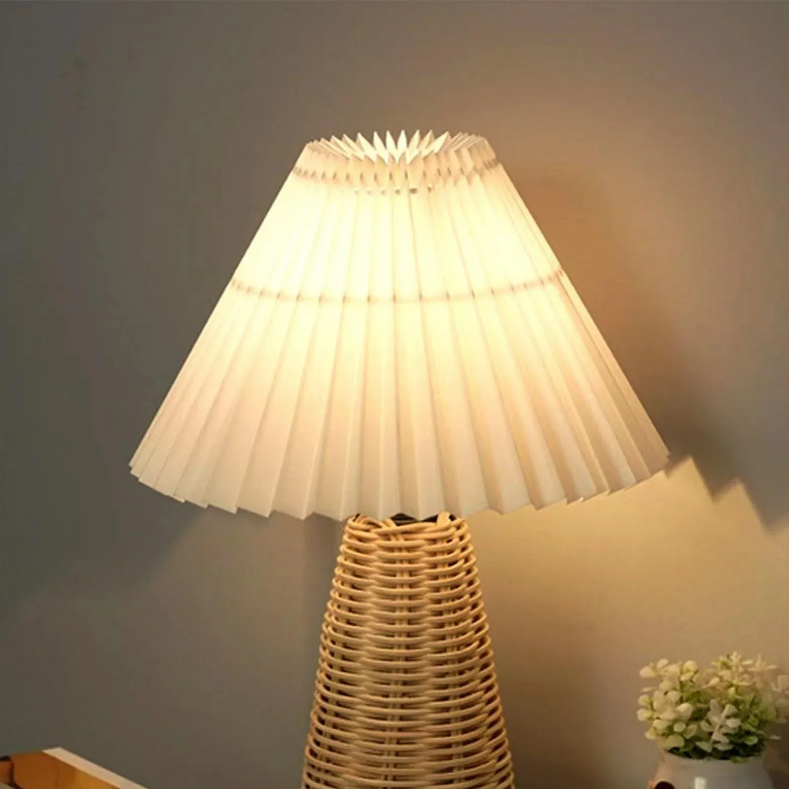 Настільна лампа Pleated Lamp Міні з ротанговою основою Вінтажна Плісована, фото №4