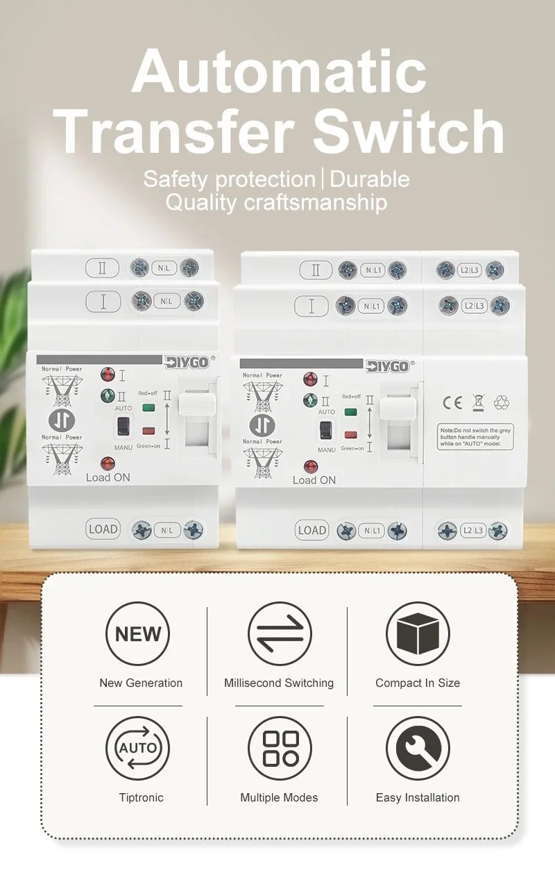 Автомат введення резервного живлення DIYGO DGLBD-80/2E 2P 80A 220V АВР перемикач, фото №8 Автомат введення резервного живлення DIYGO DGLBD-80/2E 2P 80A 220V АВР перемикач, фото №8