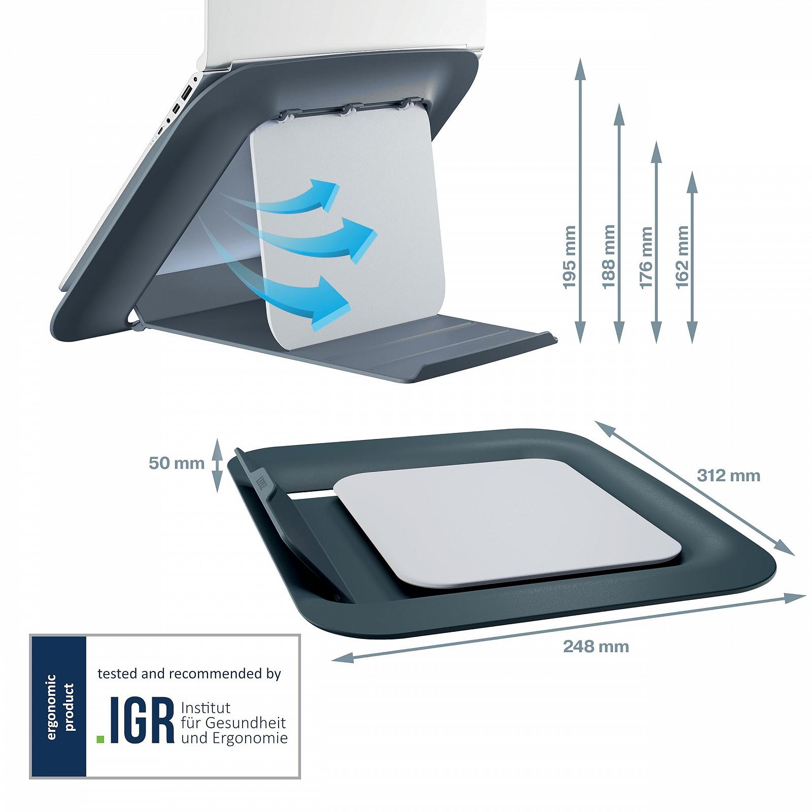 Подставка для ноутбука Leitz Ergo Cosy Регулируемая по высоте Серый бархат, фото №4