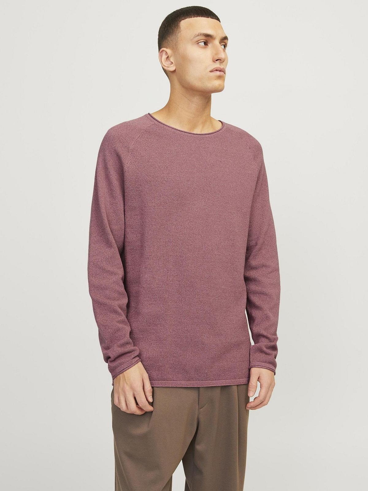 Джемпер JACK & JONES JJEHILL Мужской вязаный с круглым вырезом Базовый Длинный рукав Хлопковая рубашка, фото №2