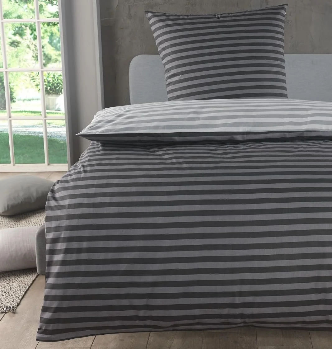 Постельное белье MALIKA Хлопок 2 предмета Полосатое Реверсивное 135 x 200 см + 80 x 80 см Renforcé Серое, фото №1