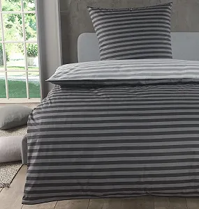 Постельное белье MALIKA Хлопок 2 предмета Полосатое Реверсивное 135 x 200 см + 80 x 80 см Renforcé Серое - Фото 1