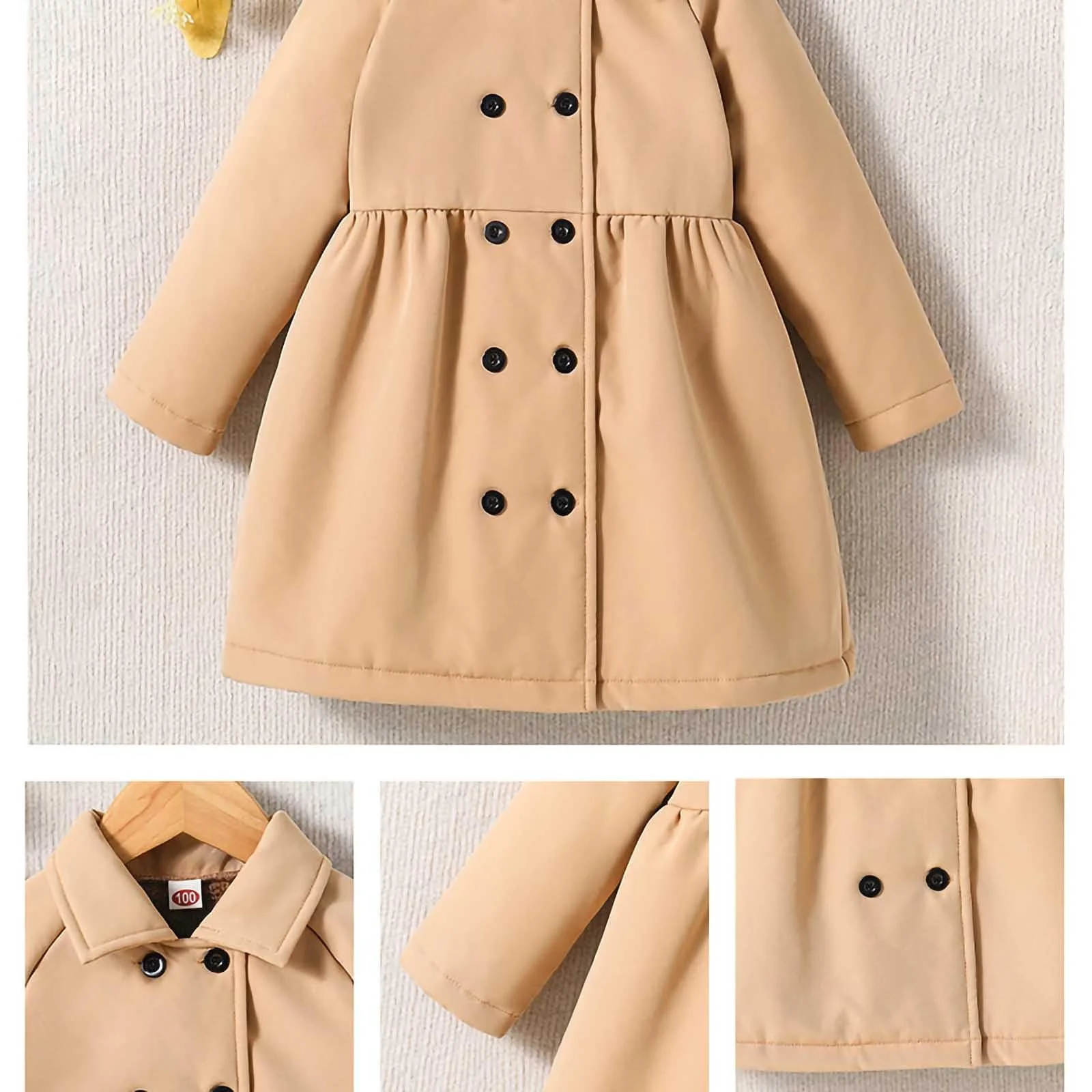 Зимове пальто для дівчинки-підлітка, тренчкот на ґудзиках без капюшона, фото №6