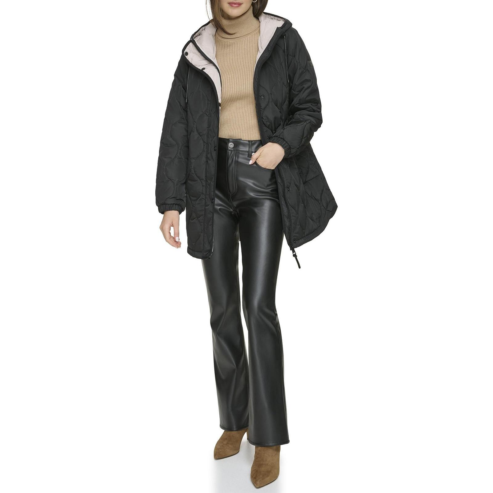 Пальто DKNY Жіноче стьобане на блискавці з капюшоном стьобане, фото №1