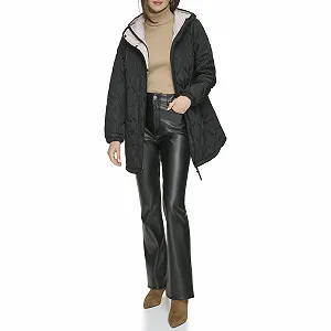 Пальто DKNY Женское стеганое на молнии с капюшоном стеганое - Фото 1