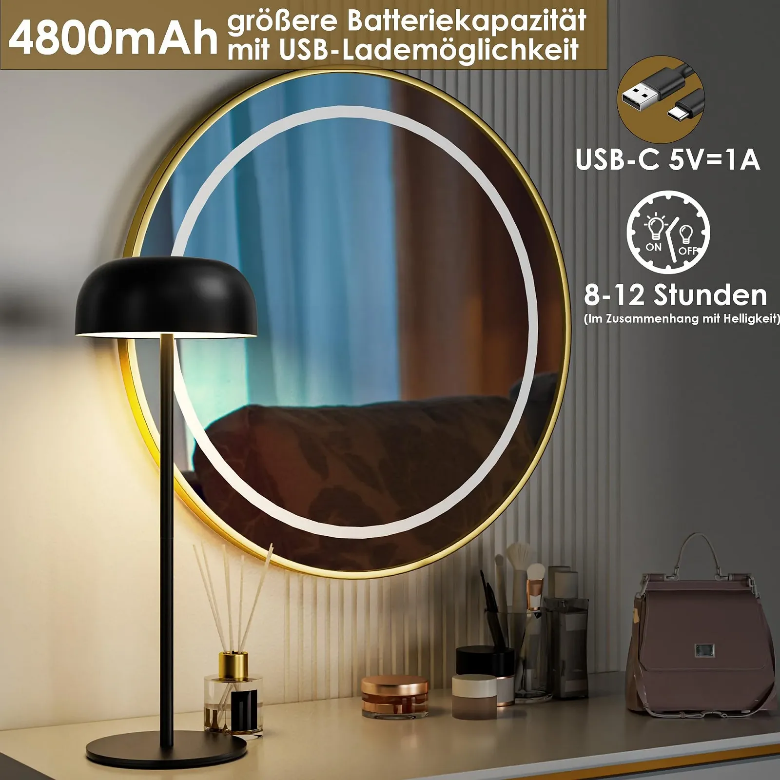 Настільна лампа LED Акумуляторна Бездротова Димер 3 температури Метал IP54 2 штуки, фото №6