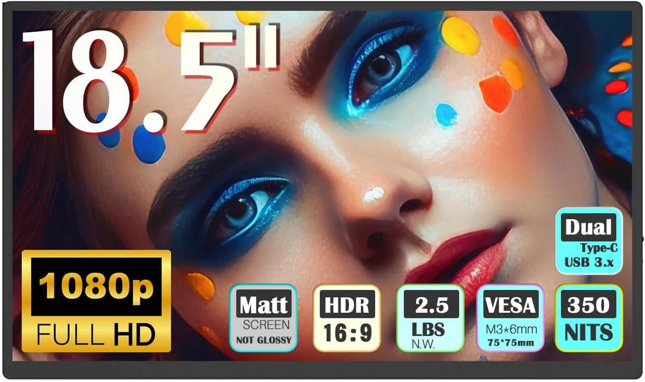 Монітор портативний 18.5" Bimawen F8A Full HD IPS 60 Гц, фото №1