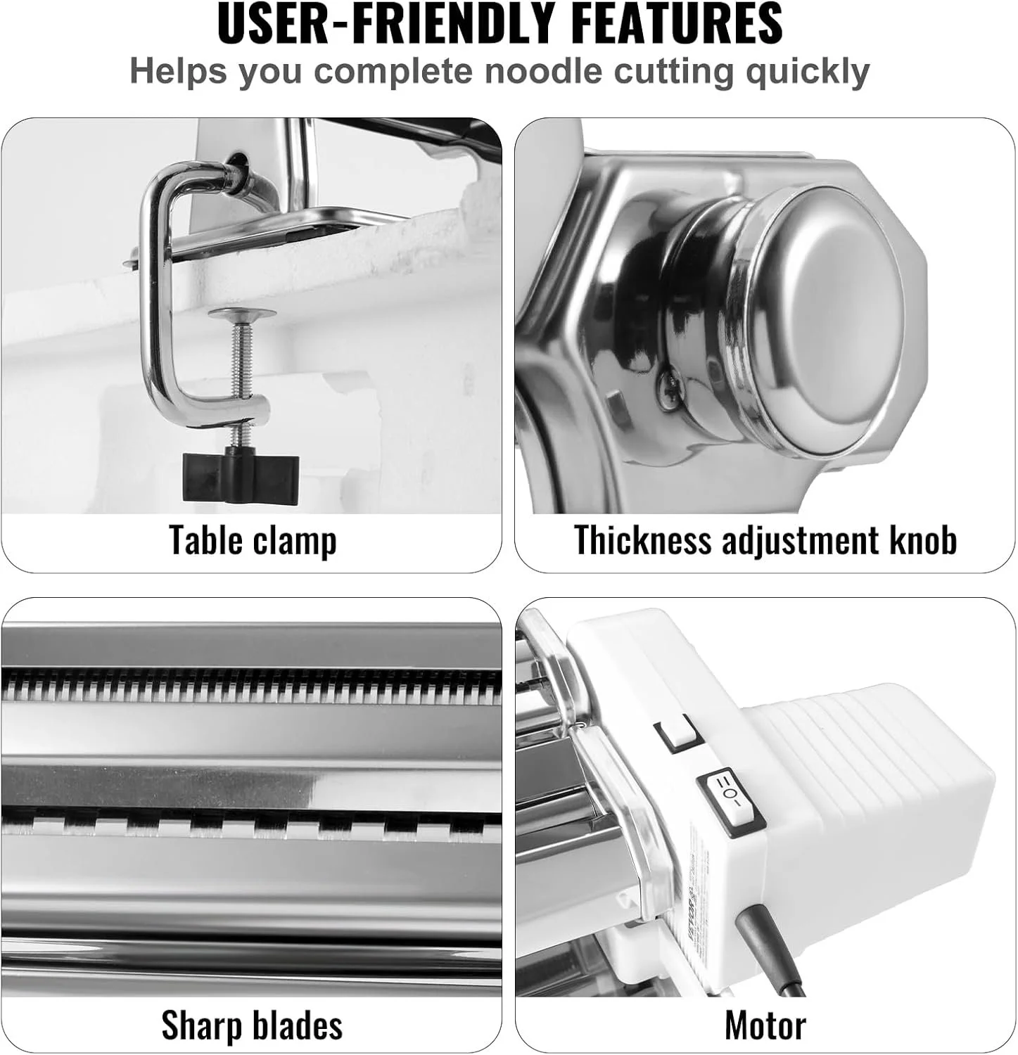 Машина для пасти VEVOR QM-1 / Нержавійка / 90 Вт / 9 рівнів 0.3-3мм / Домашня / Срібляста, фото №5 Машина для пасти VEVOR QM-1 / Нержавійка / 90 Вт / 9 рівнів 0.3-3мм / Домашня / Срібляста, фото №5