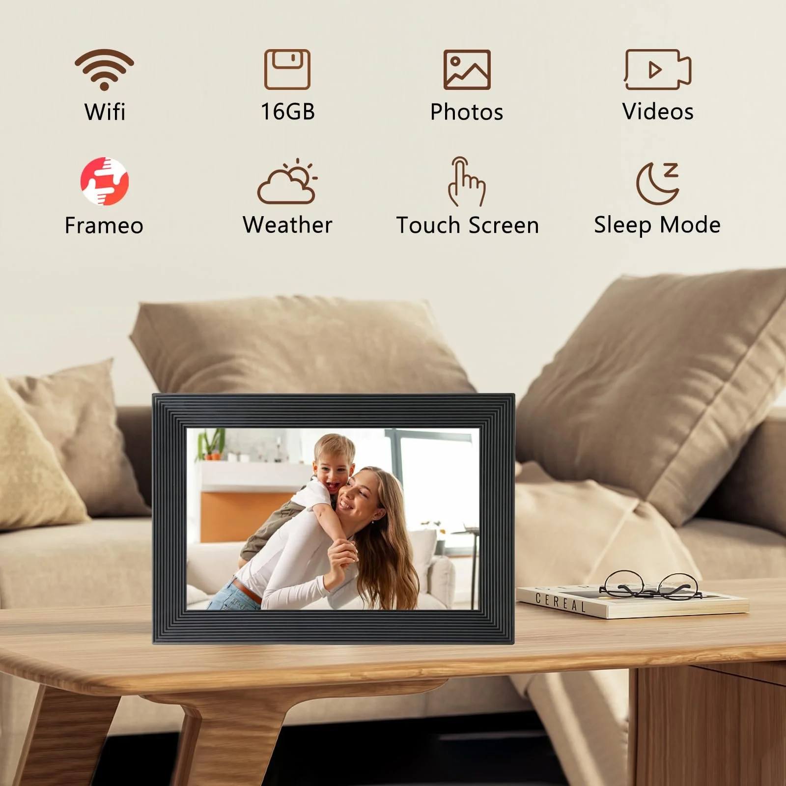 Цифровая фоторамка Golony Frameo 10 Inch 1920 x 1200 IPS Touch Screen WiFi 32GB Black, фото №4