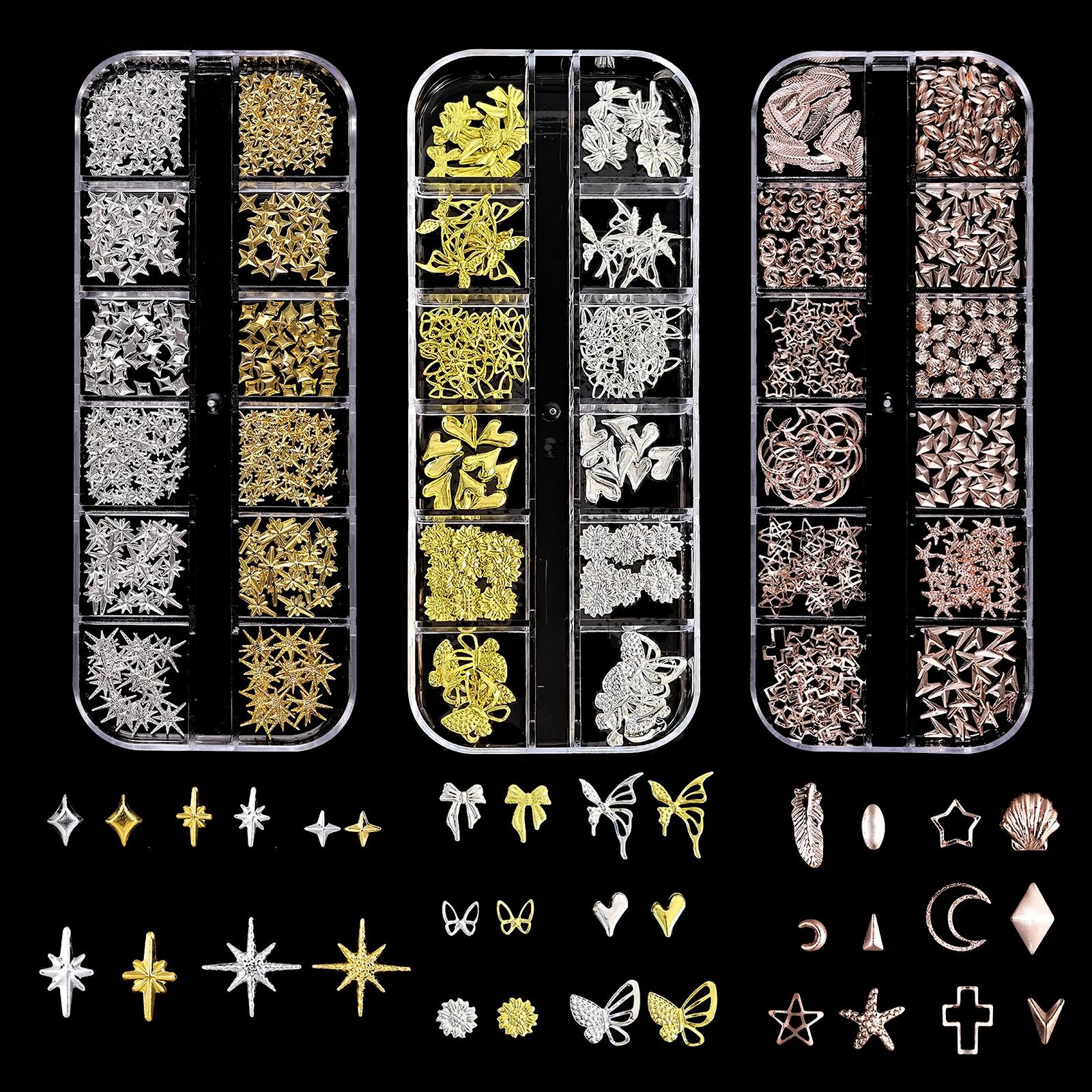 3D Набір підвісок для нігтів, 3 коробки з дорогоцінним камінням, фото №1