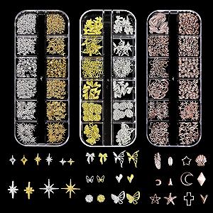 3D Набор подвесок для ногтей, 3 коробки с драгоценными камнями для ногтей (бантик/звезда/бабочка), 36 ячеек золото, розовое золото, серебро, подвески для ногтей, украшения для маникюра, аксессуары для дизайна и DIY поделок - Фото 1