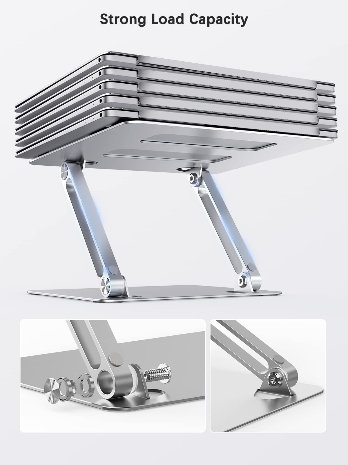 Підставка для ноутбука портативна регульована алюмінієва для столу Dell XPS, HP (10-17.3 дюймів) - Срібна, фото №5 Підставка для ноутбука портативна регульована алюмінієва для столу Dell XPS, HP (10-17.3 дюймів) - Срібна, фото №5