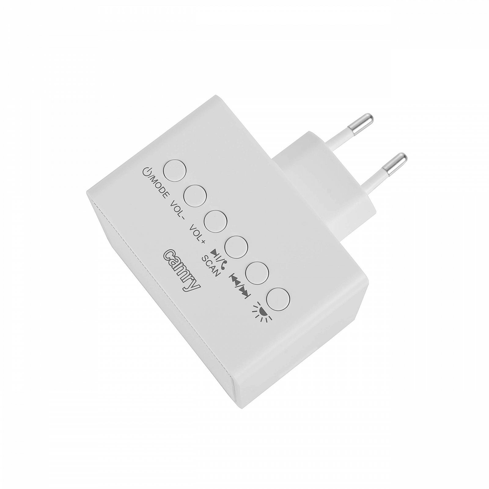 Портативна колонка Радіоприймач CAMRY CR 1165 з вбудованим акумулятором, USB зарядний пристрій, малий Bluetooth динамік з змінною вилкою, FM радіо, LED лампа, портативний, білий, фото №5