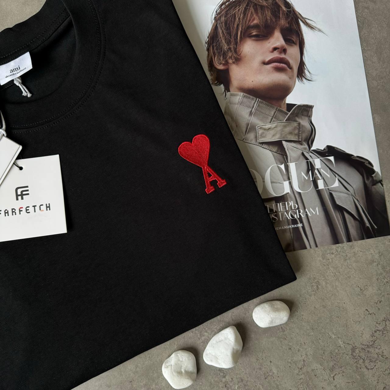 Мужская черная футболка Ami брендовая люксовая ами, фото №7 Мужская черная футболка Ami брендовая люксовая ами, фото №7