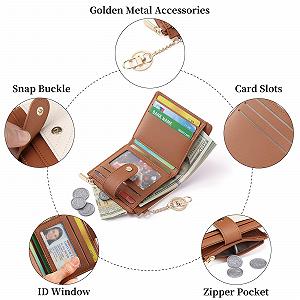 Кошелек Женский GAEKEAO Кожаный с RFID защитой, Мини Кошелек на Молнии, Отделение для Монет, Отделения для Карт, Тонкий Кошелек, 01 белый коричневый, Классический synthetic.ua - Фото 1