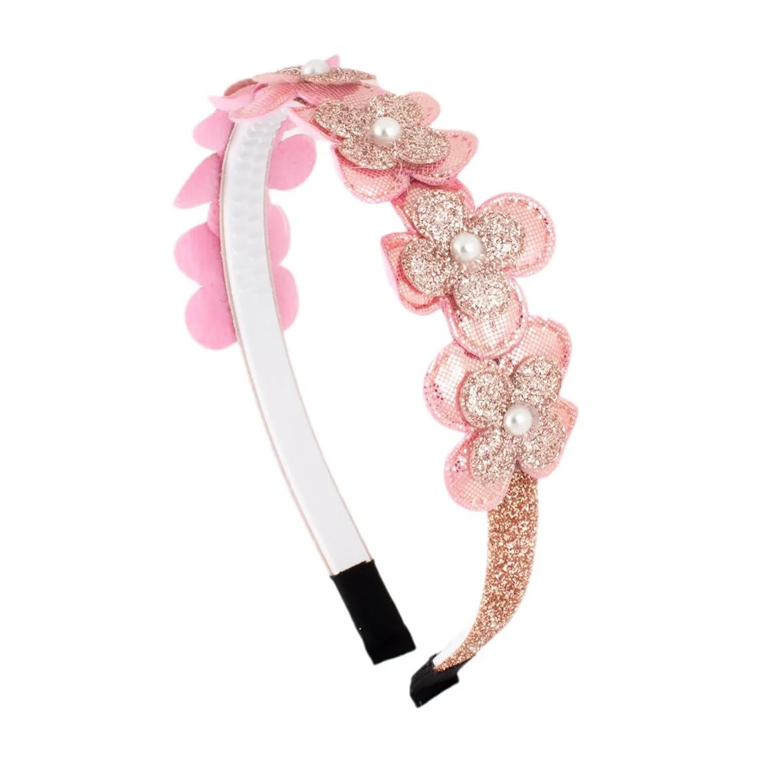 Обруч для девочек с блестящими цветами и жемчугом., фото №1