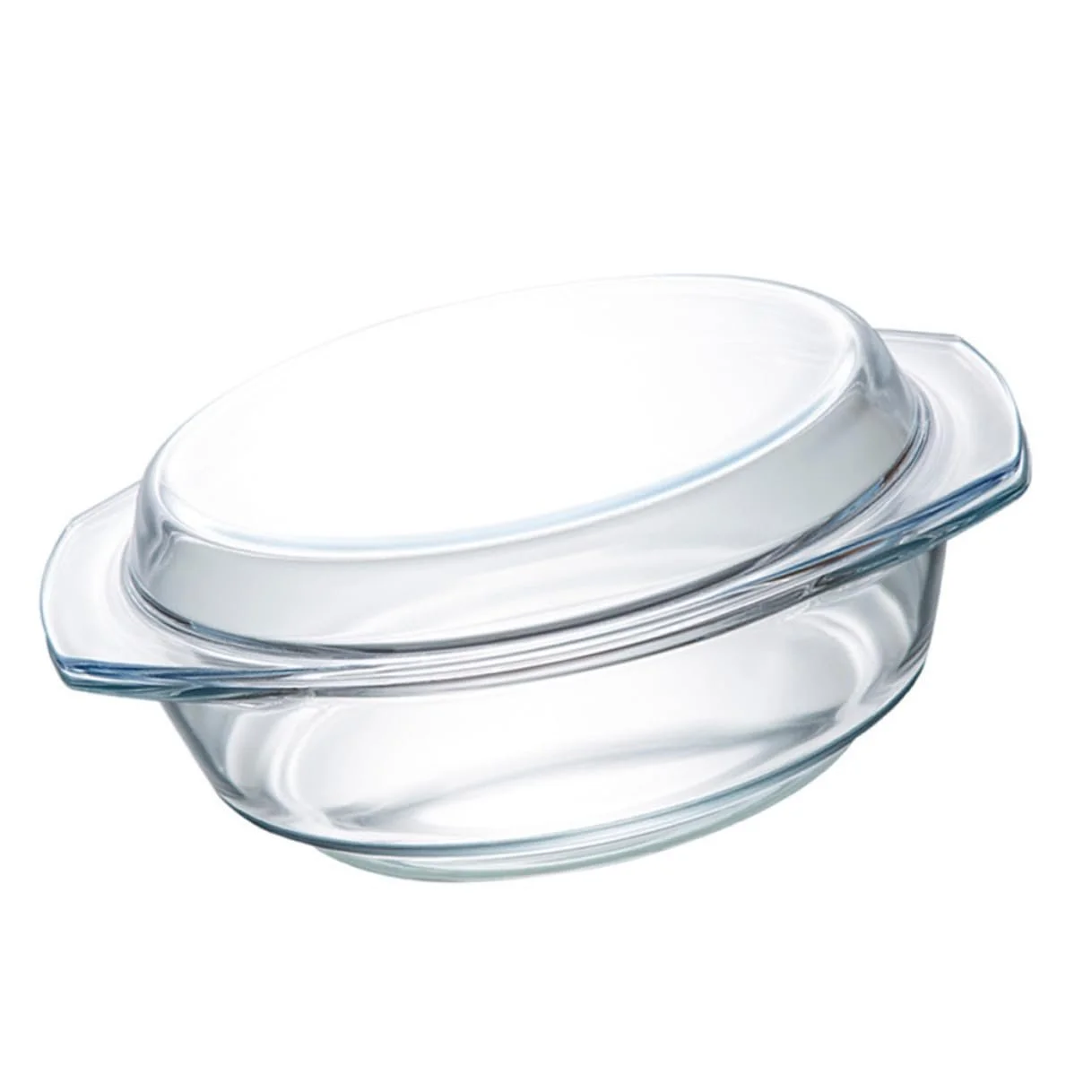 Миска стеклянная термостойкая круглая с крышкой для духовки и микроволновой печи ударопрочная, фото №1