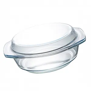 Миска стеклянная термостойкая круглая с крышкой для духовки и микроволновой печи ударопрочная - Фото 1