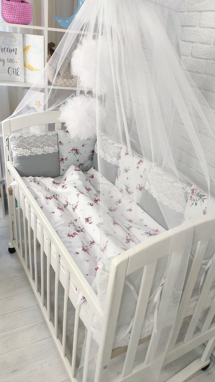 Дитячий постільний комплект Прованс з балдахіном сірий (А00329), фото №4