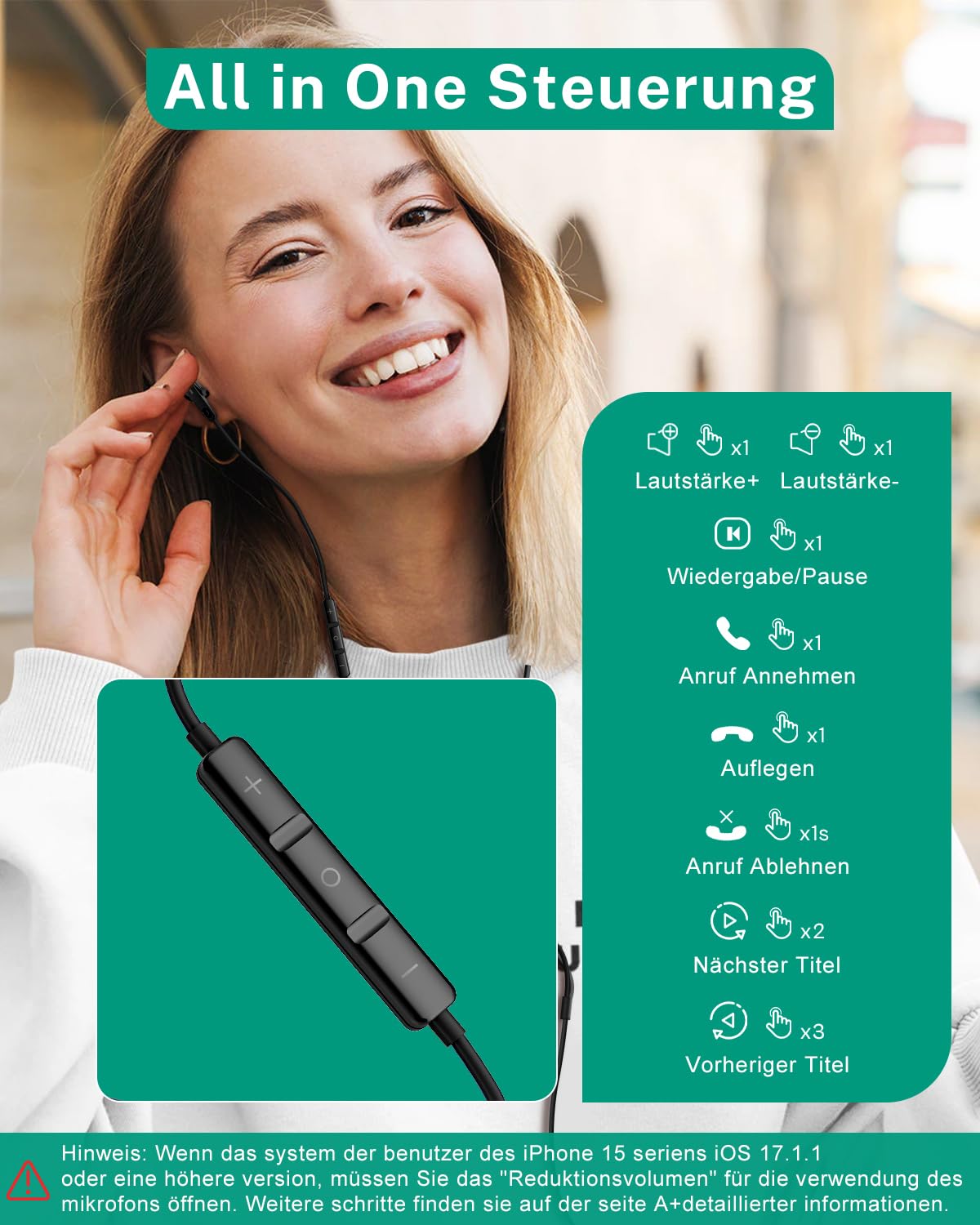 Наушники USB C с кабелем HiFi Стерео Внутриканальные с микрофоном для iPhone 15 16 Pro Samsung Galaxy S24 S23 S22 Ultra S21 A55 A35 A53 A33 A54 5G Pixel 8 7a Xiaomi 14, фото №2
