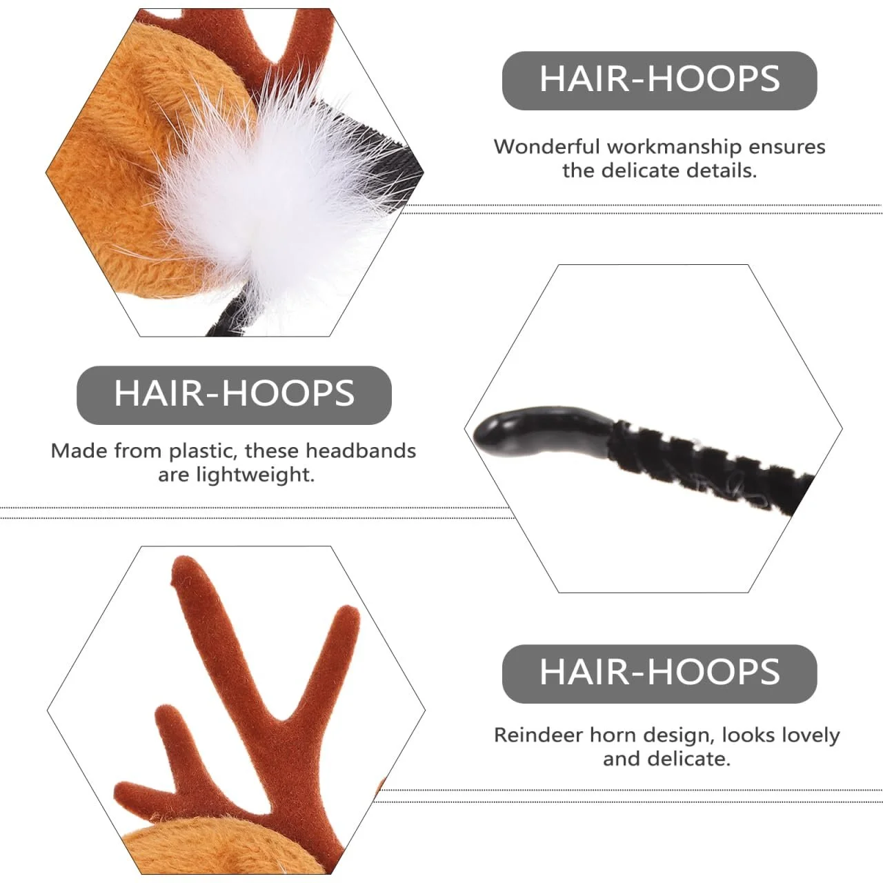 Обруч Різдвяні Оленячі Роги з Кролячими Вухами (2 шт.), фото №3