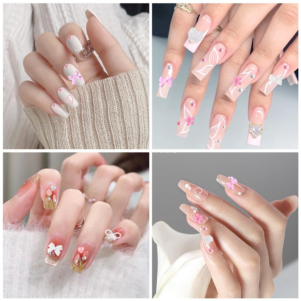 3D Украшения для ногтей FineInno Набор 1000 шт. Разные формы, украшения для ногтей, бантики-сердечки, цветы, стразы для женщин и девушек, аксессуары для ногтей, фото №2