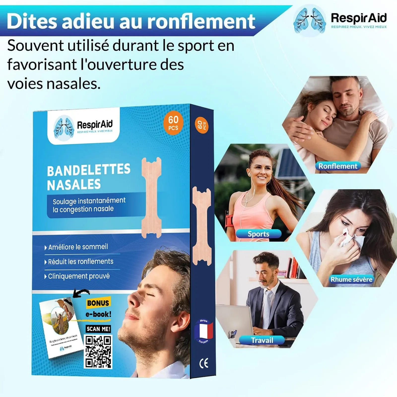 Полоски для носа RespirAid L (большой) 60 шт. Телесный цвет, фото №4