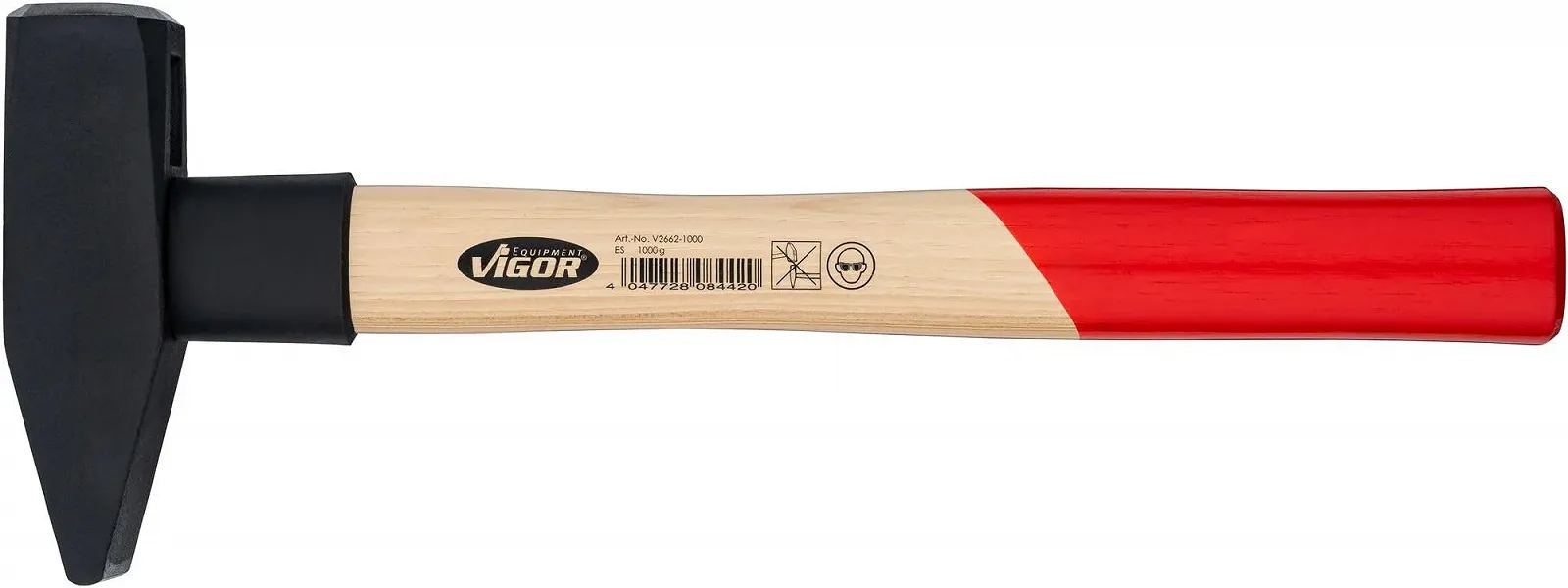Слесарный молоток ViGOR V2662-1000 1000 г с рукояткой из гикори и резиновой защитой 360 мм, фото №3