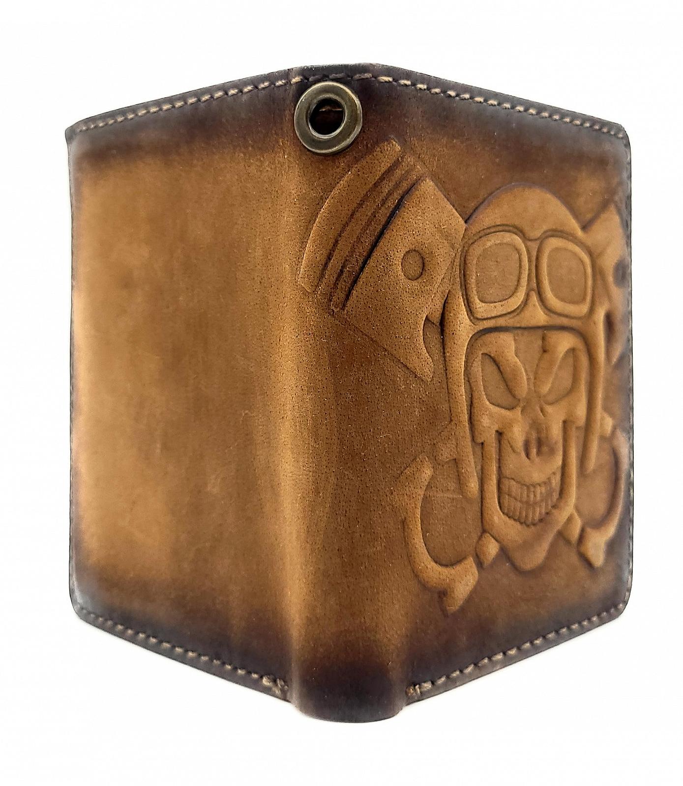 Міні-гаманець Шкіряний Buffalo 3D Skull S Коричневий, фото №3