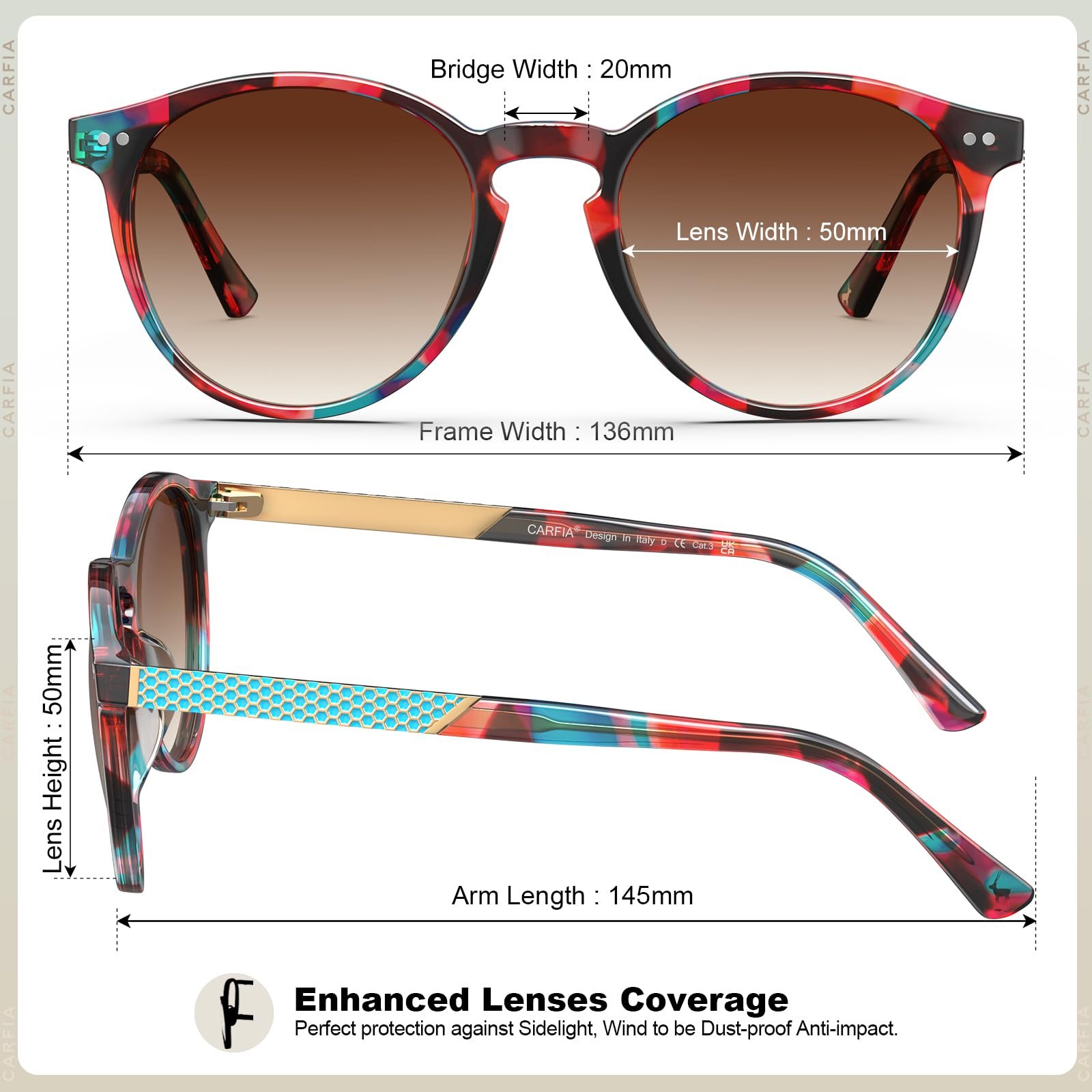 Сонцезахисні окуляри Жіночі Вінтаж CARFIA Круглі Поляризовані, фото №5